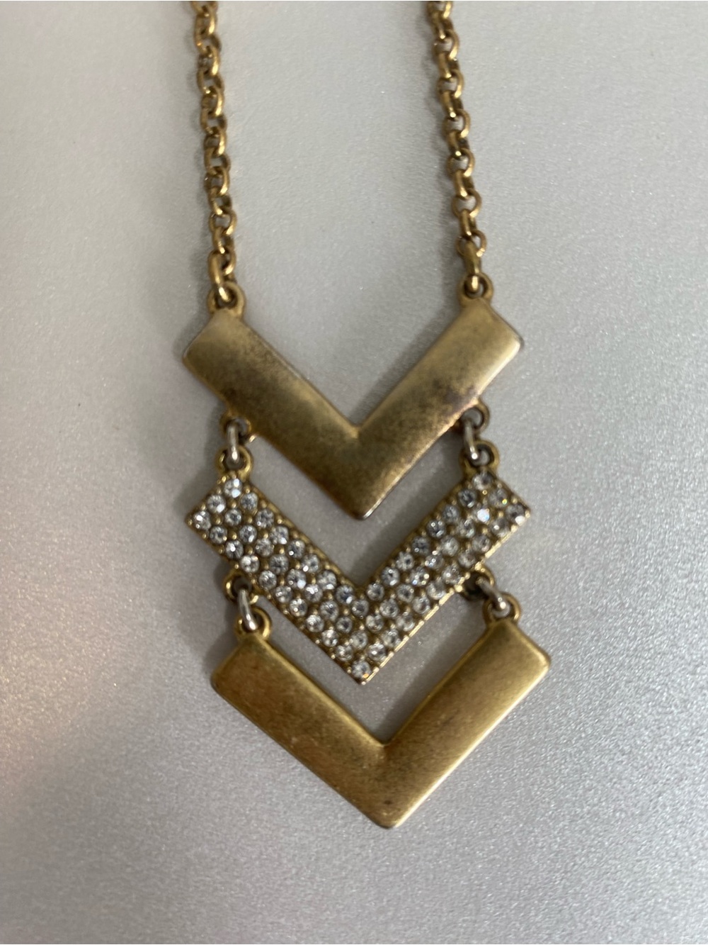 J. Crew Gold-Tone Triple V Pendant Necklace with Crystal Pavé